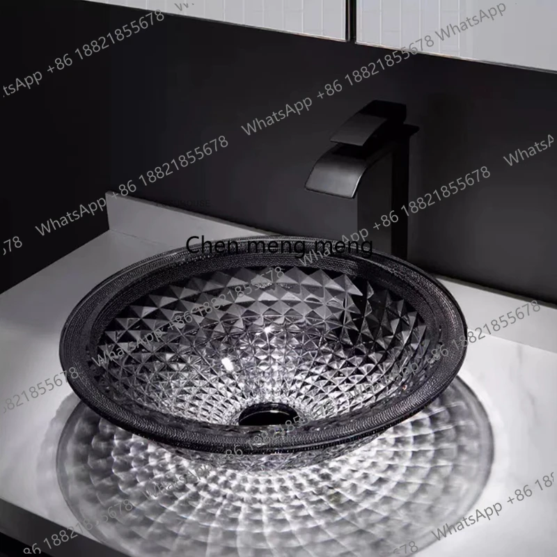 

European Home Transparent Washbasin Italian Round Glass Bathroom Sinks Toilet Single Basin for Bathroom Accessories Washing Sink