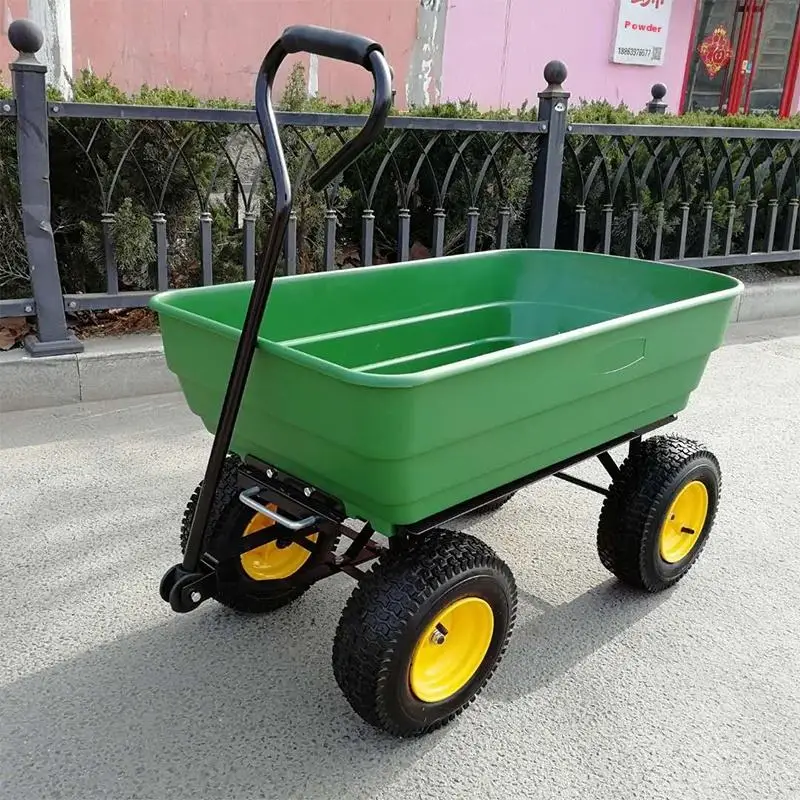 

4-Wheel Hand Cart, Flatbed Trailer Dump Wagon with Folding Function for Farm Hauling Home Use