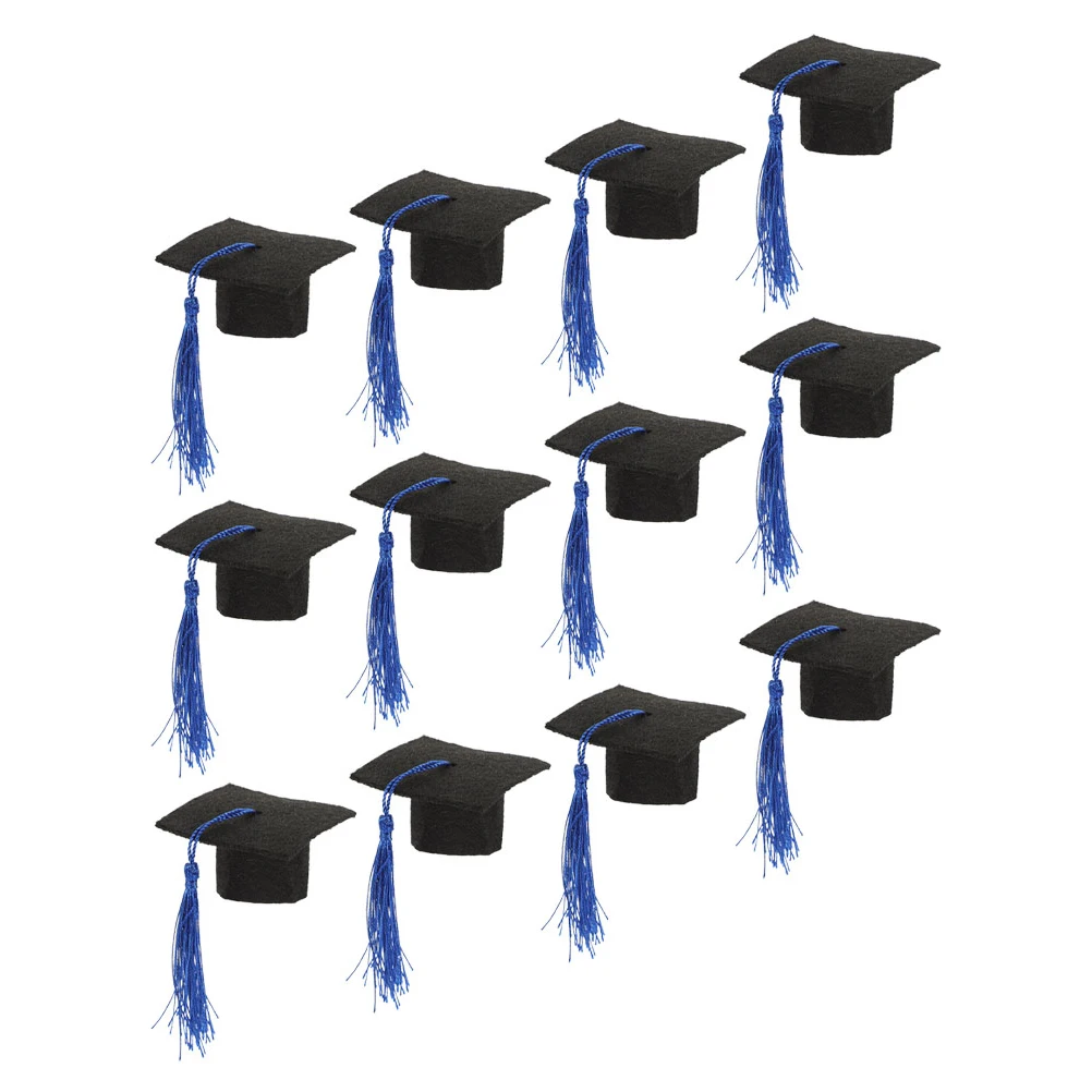 

12pcs Mini Graduation Cap Bottle Toppers Doctor Hat Decorations Blue Tassel Covers Party Supplies Non Woven Fabric