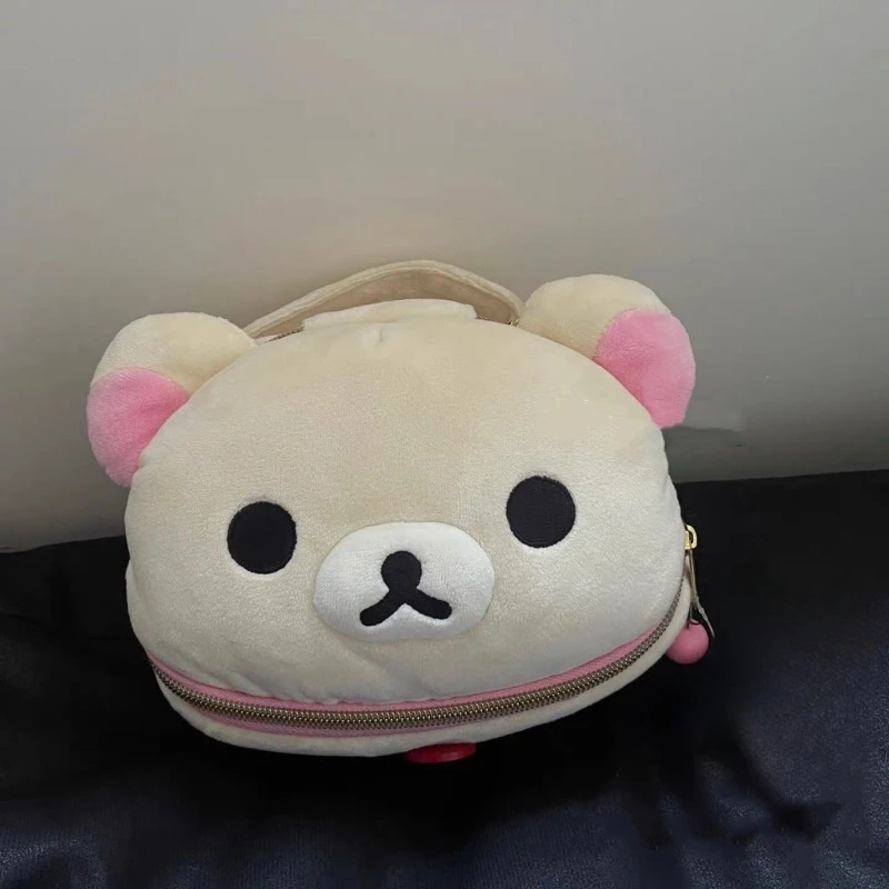 Kawaii Rilakkuma الدب بيضاوي الشكل مجسمة حقيبة مستحضرات تجميل المحمولة حقيبة التخزين لطيف الكرتون سهلة الدب حقيبة التخزين هدايا الفتيات