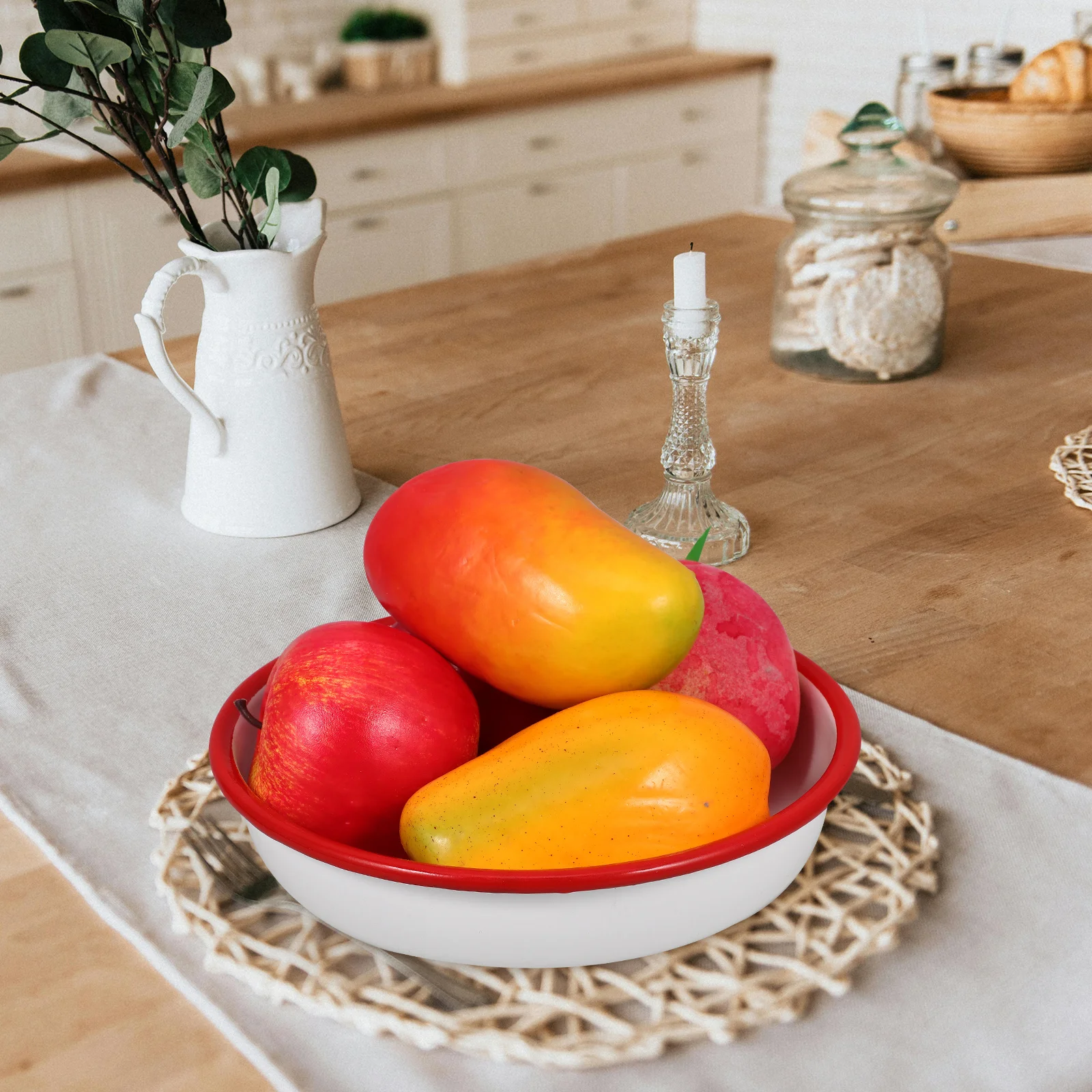 

Enamel Plate Retro Style Fruit Salad Tray Kitchen Hotel Plate Hotel Restaurant Home Fruits Holder Decor