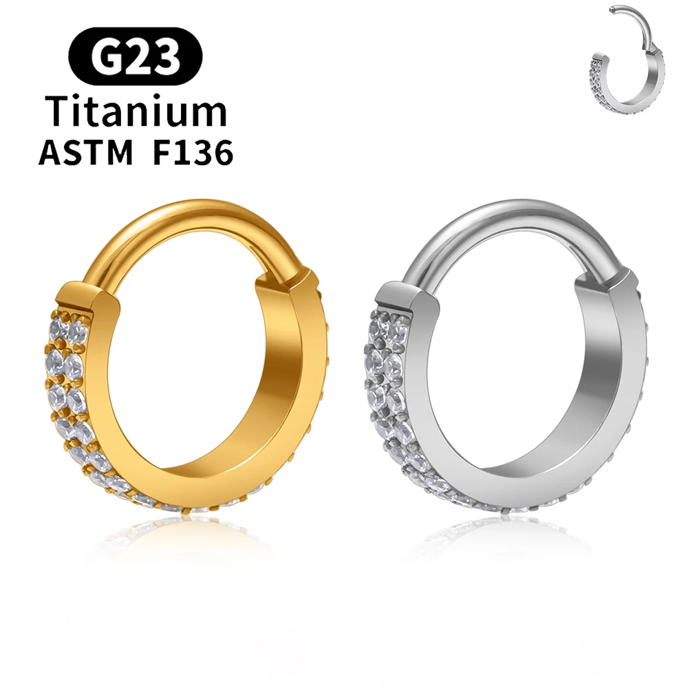 

ASTM F136 Titanium Piercing Hoop Earring 16G CZ Hinged Segment Round Nose Ring Women Ear Cartilage Tragus Daith Helix Jewelry
