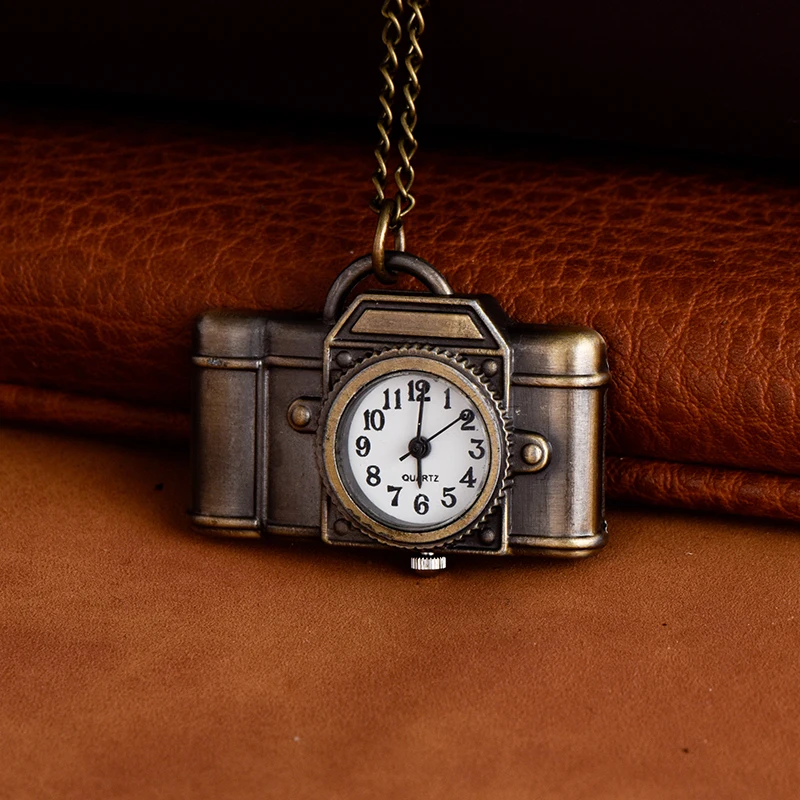 Bronze pocket watch Camera shape pocket watch Quartz watch long necklace hang watch alloy nostalgic pocket watch
