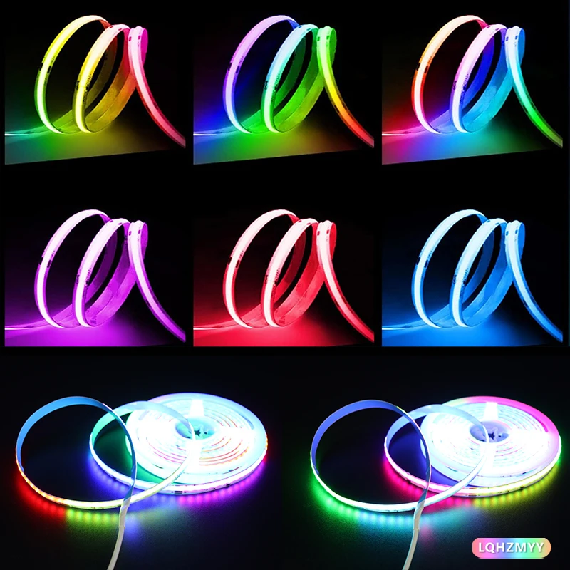 Rgb Ic Light Strip, Colorful Cob Light Strip, High-Density Led Light Strip with High Brightness, Supports Remote Control and App Control, Can Be Cut and Pasted, Used for DIY Decoration of Tv Cabinets, Sofa Walls, Gamin