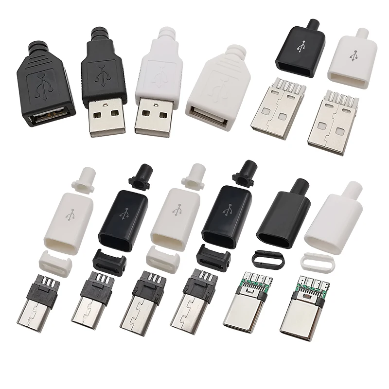 10Pcs USB Connectors Type C / Micro / USB 2.0 Type A Male Female Assembly Adapter DIY Soldering Repair Data Charging Plug Socket