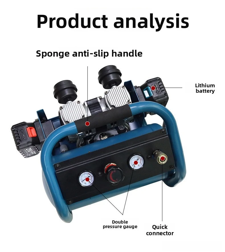 Wireless Rechargeable Lithium Battery Air Compressor, Dual Pressure Gauge High Power Industrial Portable Inflator Power Tool