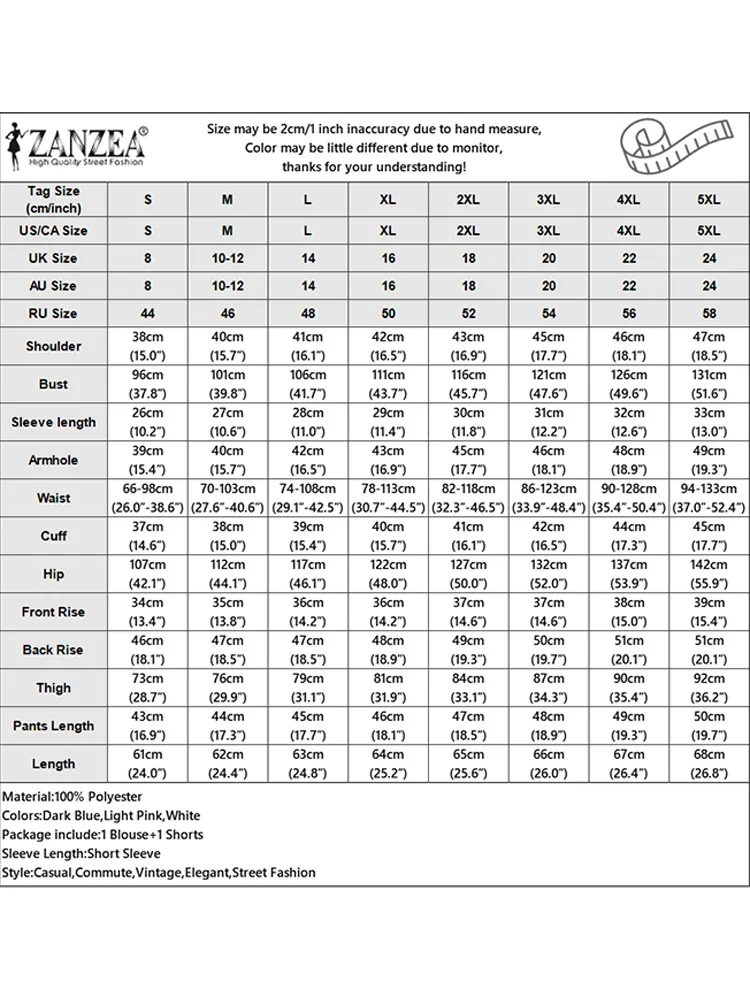 Zanzea-女性用のマッチングショートセット、半袖ブラウス、パーティーストリートウェア、モノクロショーツ、特大トップス、olワークセット、2個