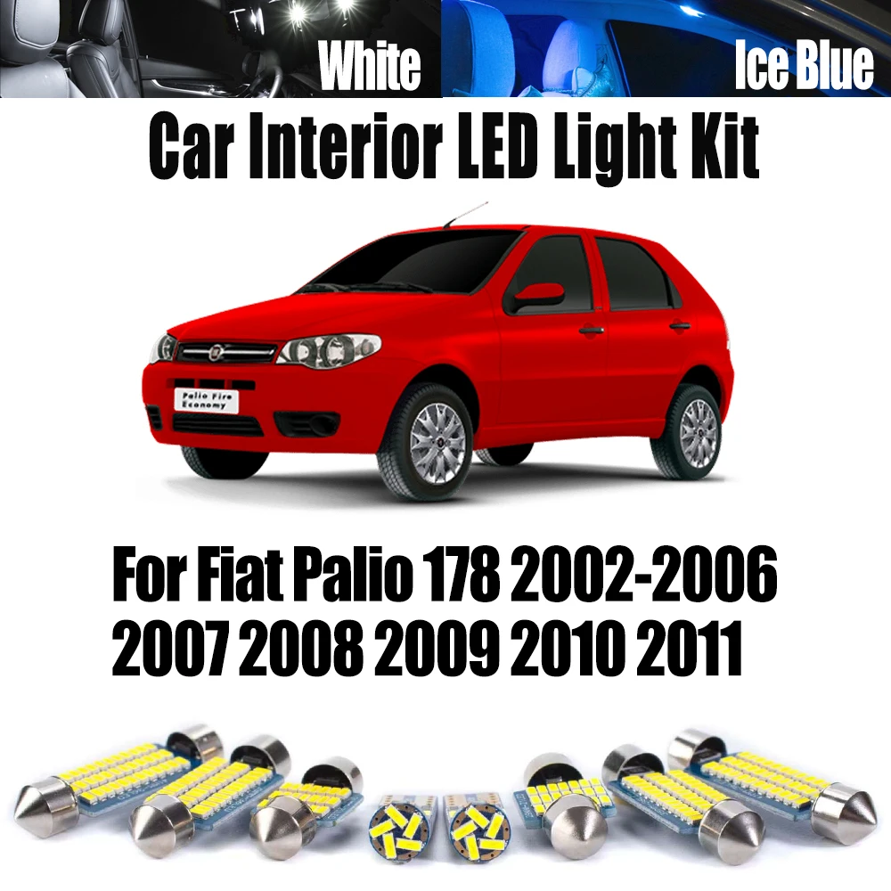 

7 шт. автомобильные аксессуары Canbus без ошибок для Fiat Palio 178 2002-2009 2010 2011 светодиодный комплект внутреннего освещения для чтения карт купола лампы багажника