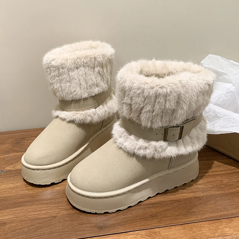 

Fur Women Boots Suede Flats Platform Shoes Winter Fashion Warm Snow Boots Walking Women’s Botas 2025 Trend Gothic Ladies Botas