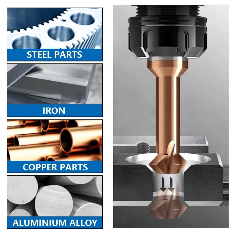 XCAN Milling Cutter 90 Degree Front Back Deburrer Double Angular Chamfering Cutter Inner Chamfer for Metal Hole CNC Tool