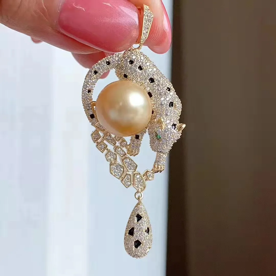 huge AAAA++10-11mm 11-12mm 12-13mm Gilded Fashion Leopard Natural Baroque Alien Beads Illusion Pearl Pendant  18IN