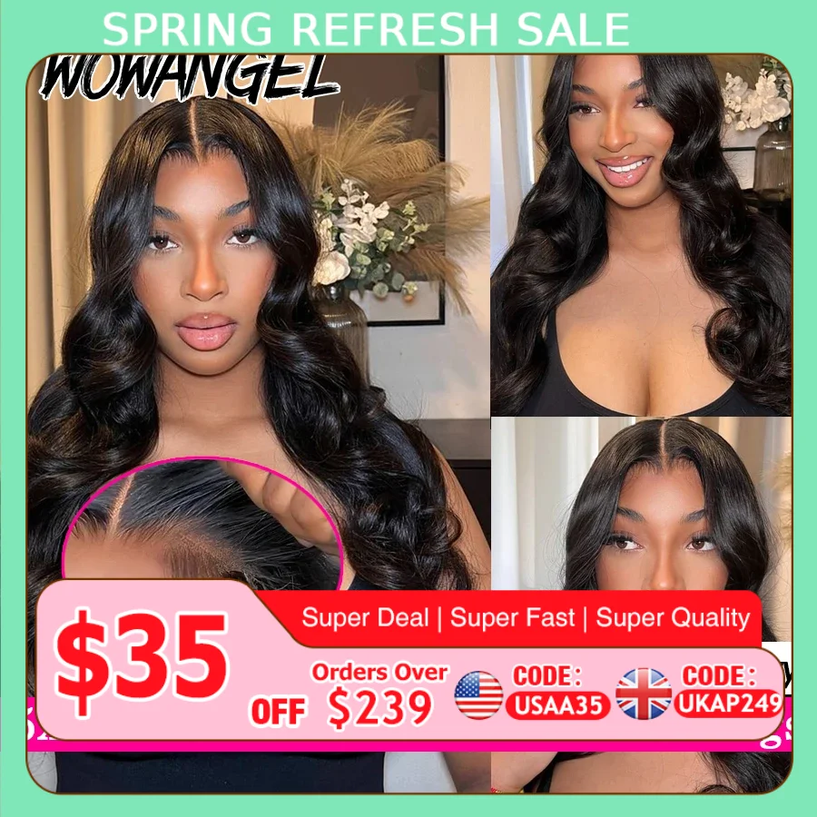 Wow Angel 250% 5x5 HD Lace Closure Glueless Wigs 34in Body Wave Wig Human Hair Wigs Pre Cut Lace Ready to Go Wig For Woman