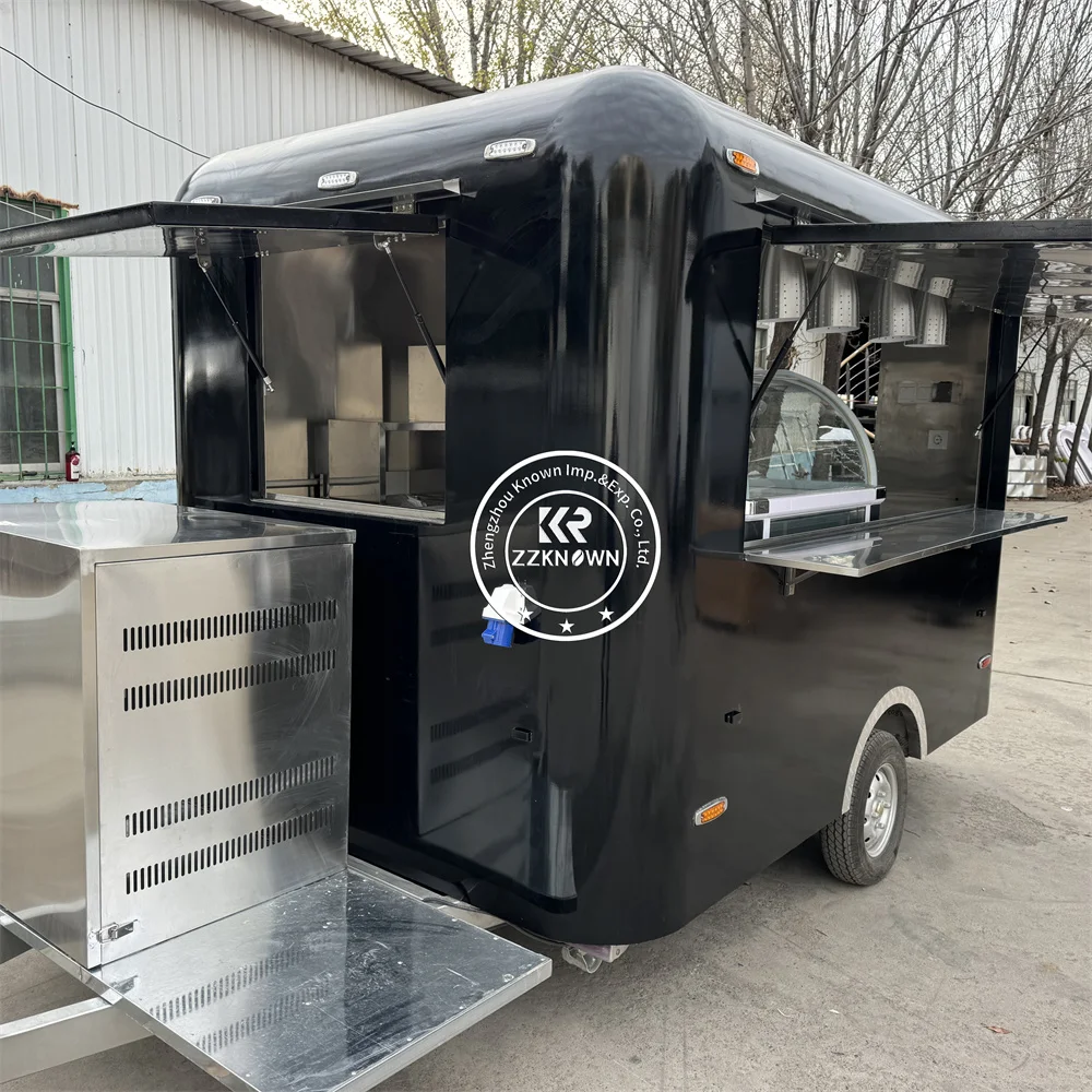 Remolque de comida de acero inoxidable, camión de comida rápida, carrito comercial estándar de EE. UU., para perros calientes, remolque de concesión de alimentos