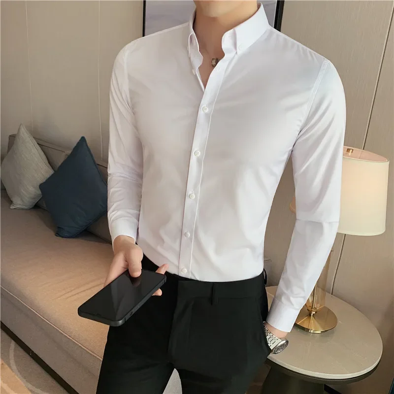 British Style Mens Shirt Long Sleeve 2024 New Solid Casual Slim Fit Formal Dress Camisas Fashion Men Clothing Oversized 7XL-S