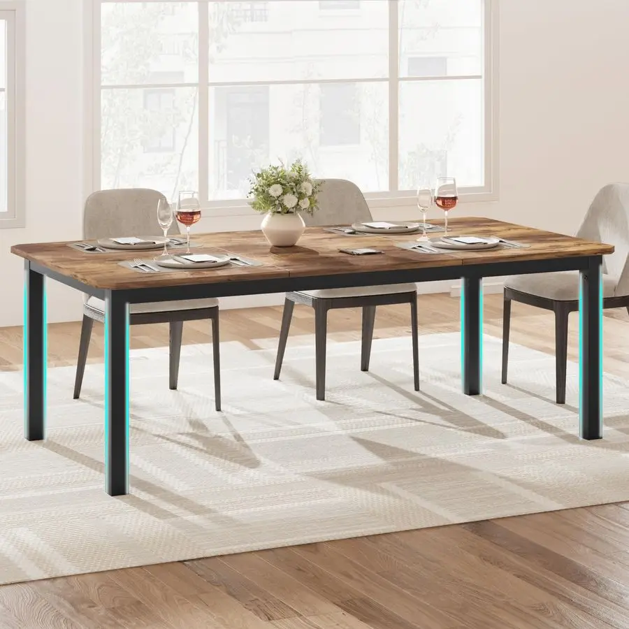 Inch Long Kitchen Table for 68, Dining Room Table for Kitchen Living Room, Large Rectangular Dinner Tables, Industrial Indoor Re