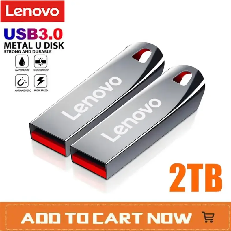 Lenovo Flash Drives 3.0 2TB Metal High Speed Pendrive 1TB 512GB Portable Drive Waterproof Memoria Usb Flash Disk TYPE-C Adapter