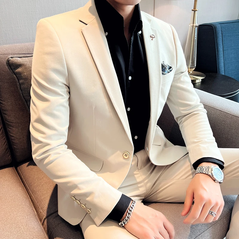 

Brand Clothing 2 Piece Suits (Jacket Pants) Casual Business Suits Solid Color Office Prom Wedding Groom Tuxedo Blazer Trousers