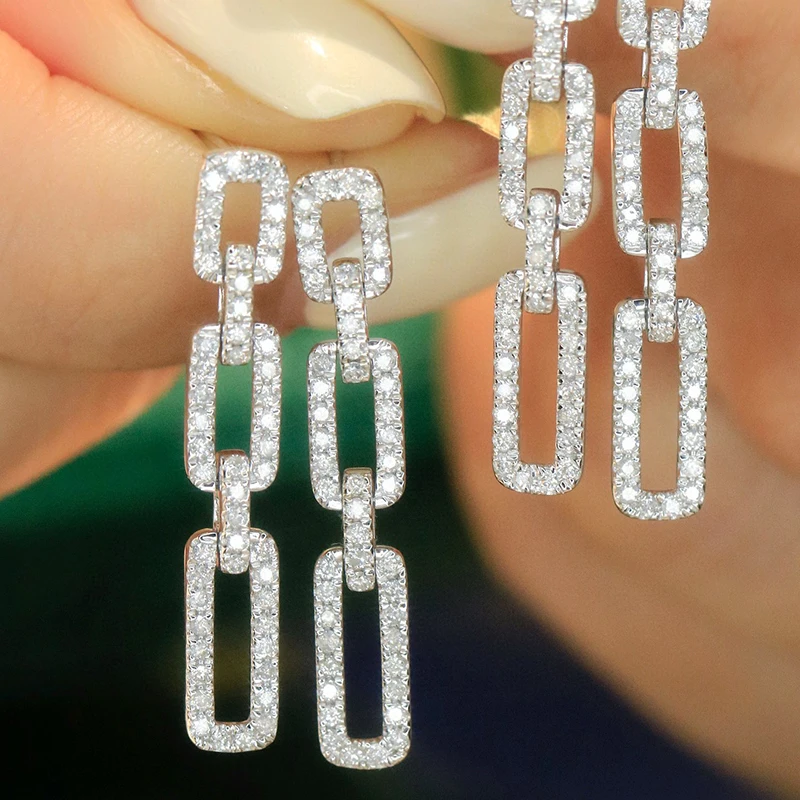 Aazuo Real Jewelry 18K Gold White Gold Natrual Diamonds 0.26ct Long Drop Earring For Woman Upscale Trendy Wedding Engagement