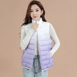 Quilted Zipper Gradient Padded Cotton Vest for Women Light Clothes Fashion 2025 Coats on Sale Warm Korean Style Waistcoat Woman
