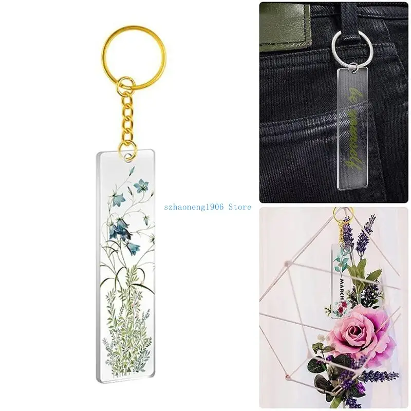 

85LF 50 шт. акриловые заготовки для ключей с кольцами, прозрачные для брелоков, прямоугольные акриловые заготовки для рукоделия