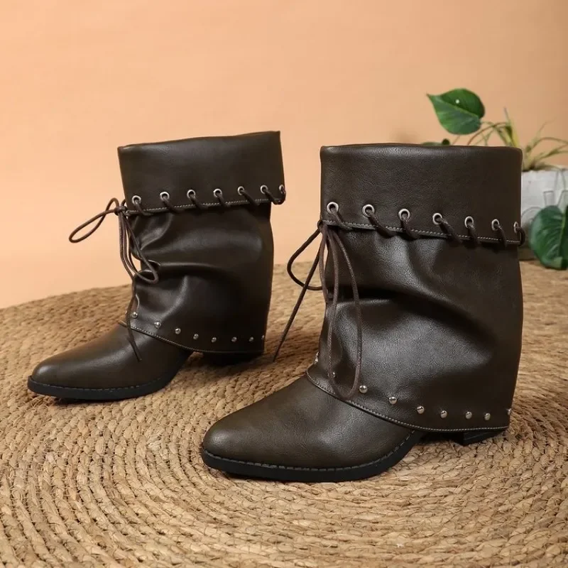 Designer Women's Boots Chunky Fashion Mid Calf Shoes 2026 Winter New Chelsea Boots Walking Trend Goth Leather Mujer De Botas