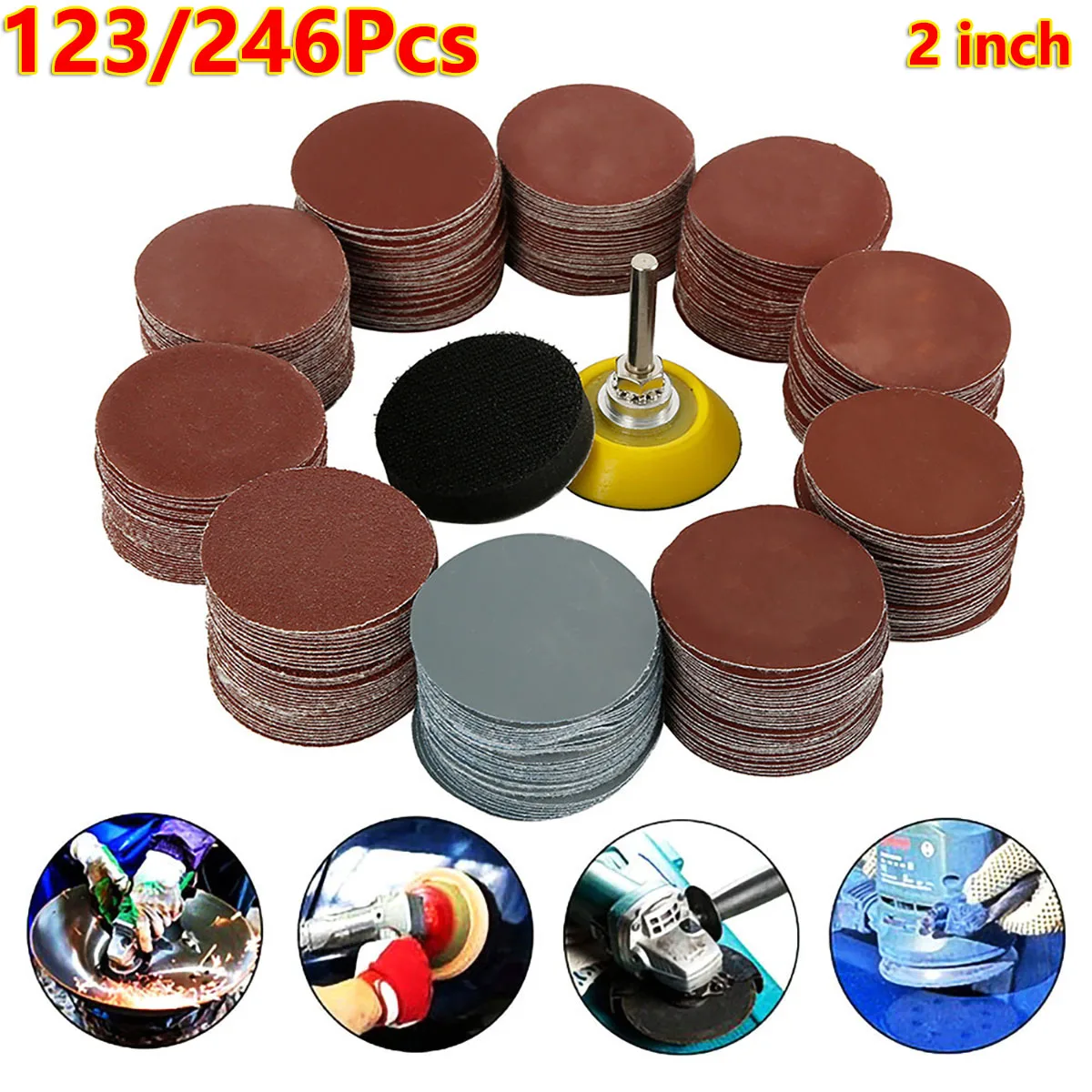 

123/246Pcs 2inch Sanding Discs Pad 60-3000 Grit Abrasive Polishing Pad Kit Sandpapers Fit for Dremel Rotary Tool Accessories DIY