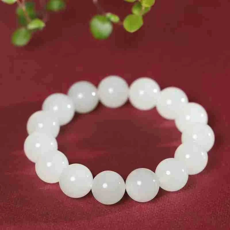 

Chain Natural Hotan Sheep Fat Grade White Beads Round Smooth Jade Bead Bracelet Men