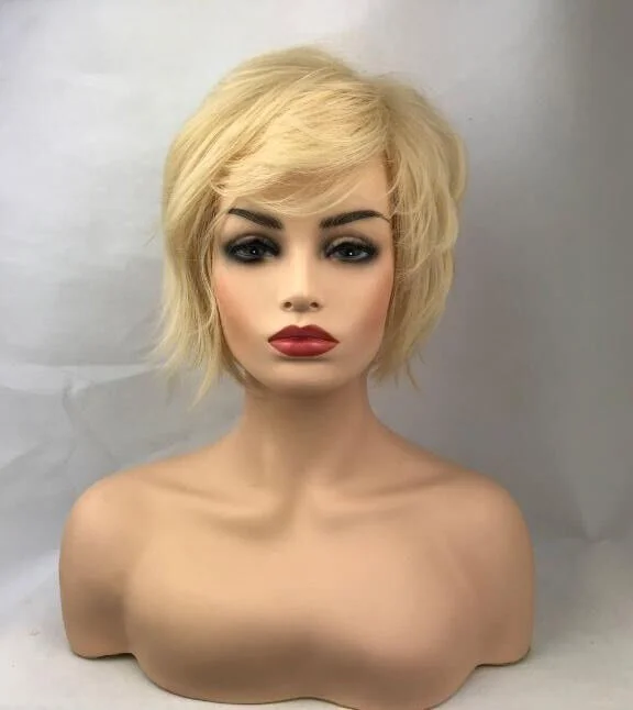 Women Synthetic Hair Blend Short Layered Blonde Full Natural Straight Daily Wigs