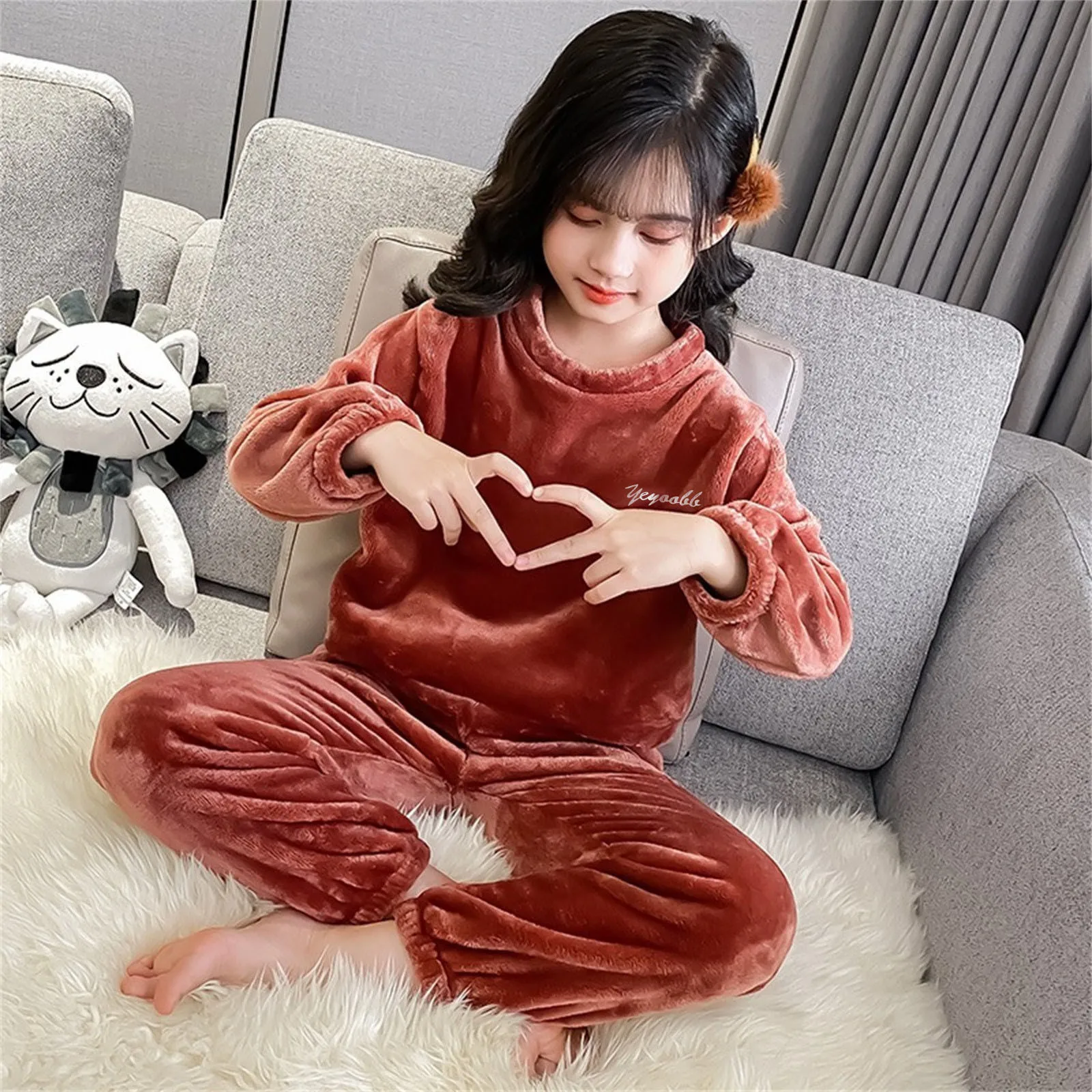 

Children Clothing Baby Pajamas Set Autumn Winter Thick Flannel Fleece Girls Boy Sleepwear 2Pcs Sets Warm Home Suits Kids Clothes