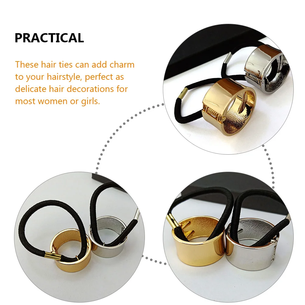 

2Pcs Metal Hair Ties Elastic Bands Ponytail Holders Durable Hair Cuffs Women Girls Accessories Ponytail Holders