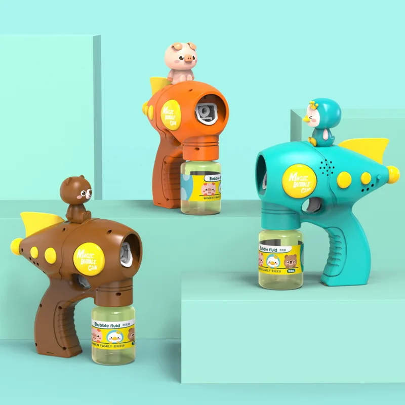 楽しいアイニダック、ハリーピッグ、自動音と光のバブルガン夏の屋外パーティーゲーム子供のおもちゃバブルガン子供ギフト