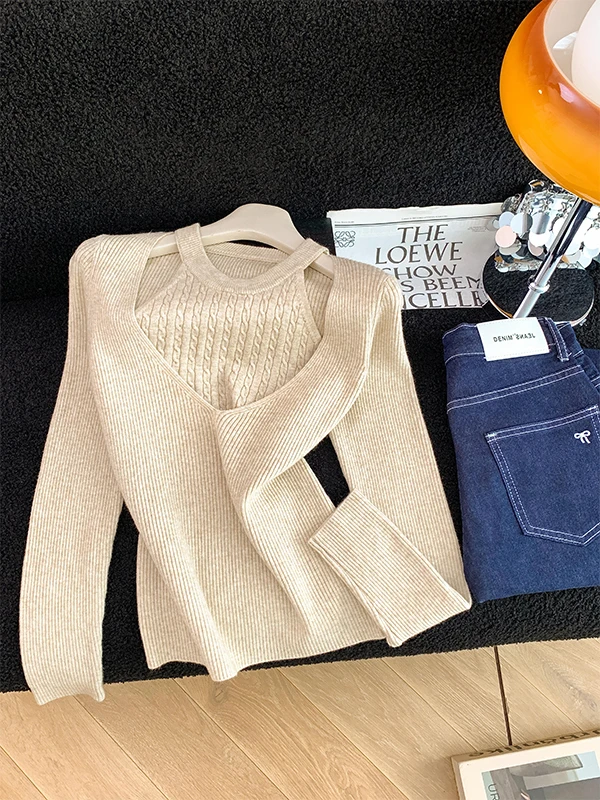 سترة نسائية محبوكة معلقة قاعدة irt طويلة Sve بقصة ضيقة سترة تعريض الكتف مكونة من قطعتين محبوكة طويلة Sve