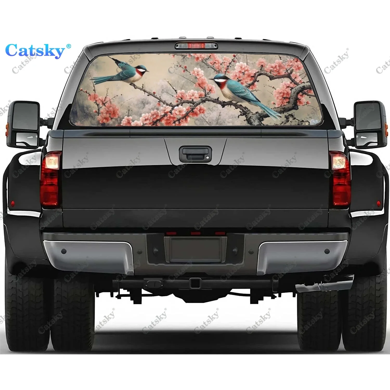 Birds on Tree Branch Painting Rear Window Decal Fit Pickup,Truck,Car Universal See Through Perforated Back Window Vinyl Sticker