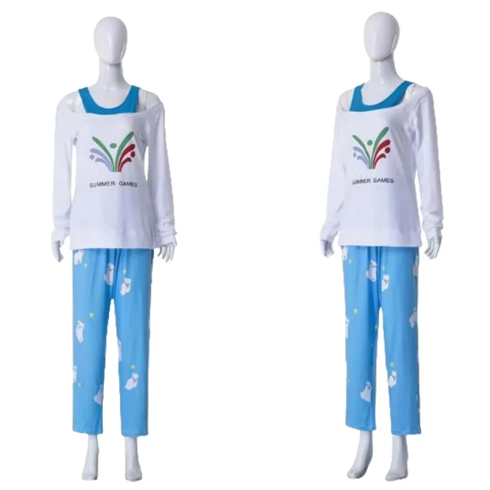 OW Mei Meiling Zhou Cosplay Costume Wig Long Sleeve Top and Pants Pajamas Halloween Masquerade Carnival Party Costume for Women