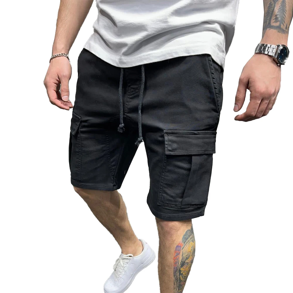 Wygodne modne spodenki plażowe na świeżym powietrzu krótkie spodnie ze sznurkiem elastyczna talia Fitness wędrówka z kieszenią w stylu Streetwear