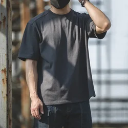 Maden Solid Color 100% Cotton Short Sleeve T-shirt for Men Ribbed O-Neck Casual Loose Fit Tees Summer Dark Gray Versatile Tops