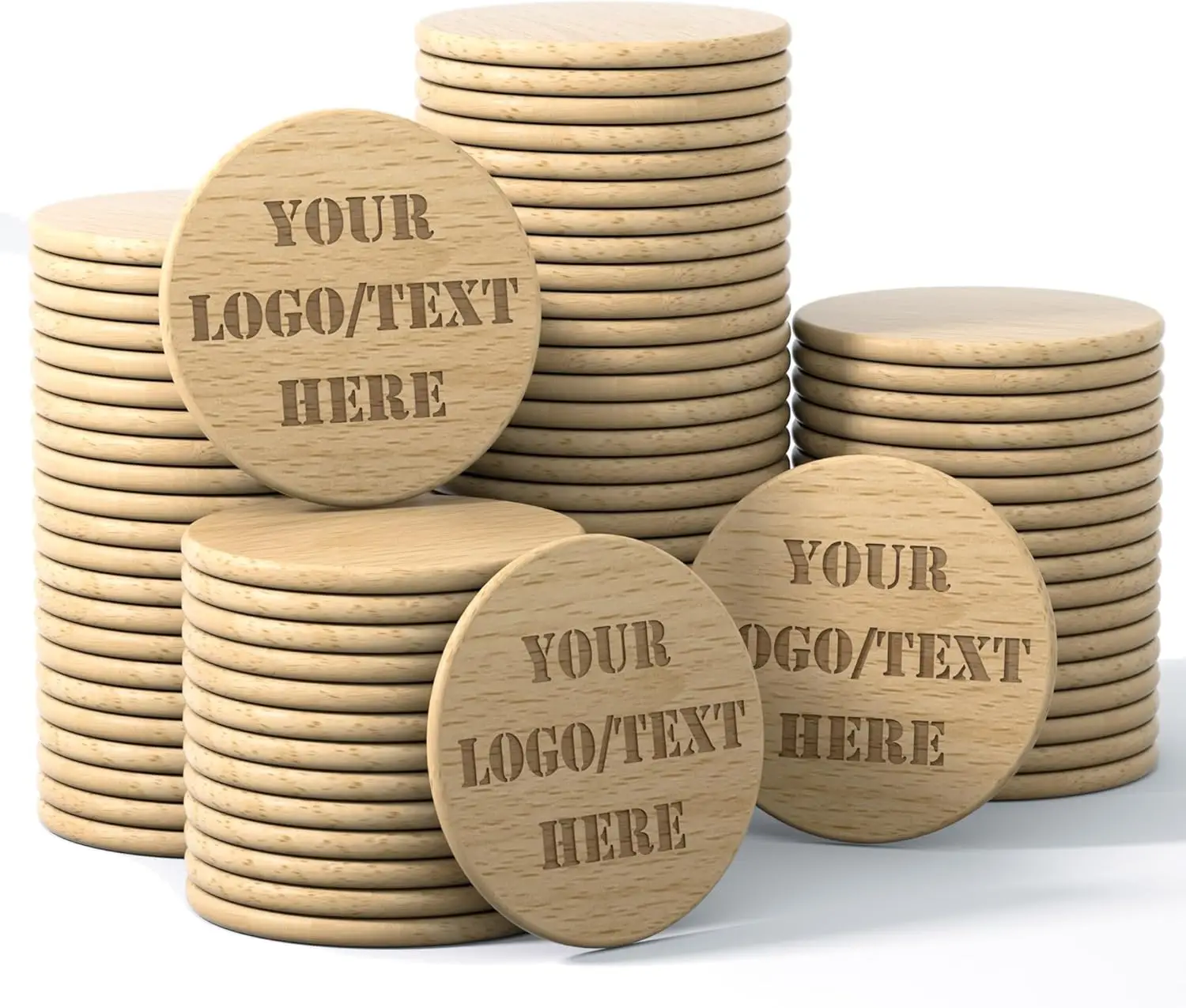 100 Custom Wooden Poker Chips Drink Tokens Double Sided Laser Engraved Your LogoText Personalized for Bar Party Wedding