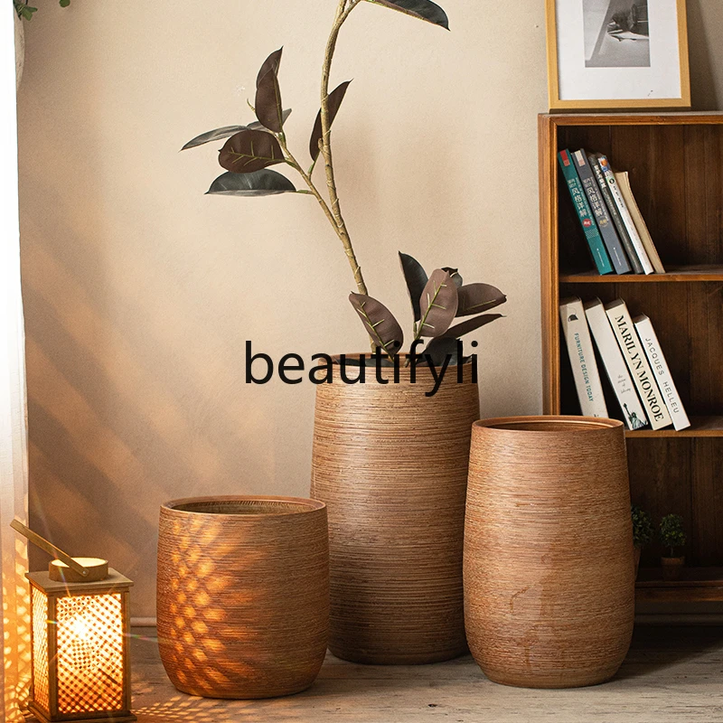 

Floor-to-ceiling large vase home retro ornament flower arrangement desktop modern art beige ceramics light luxury Nordic