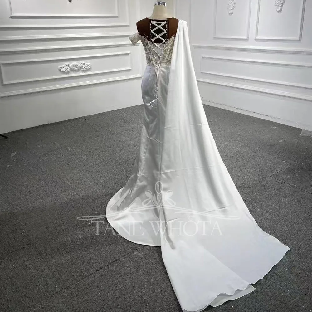 Hochzeitskleid 2025 O-Collo con spalle scoperte Lace Up Back Perline Abito da sposa sexy Abito da sposa di lusso personalizzato