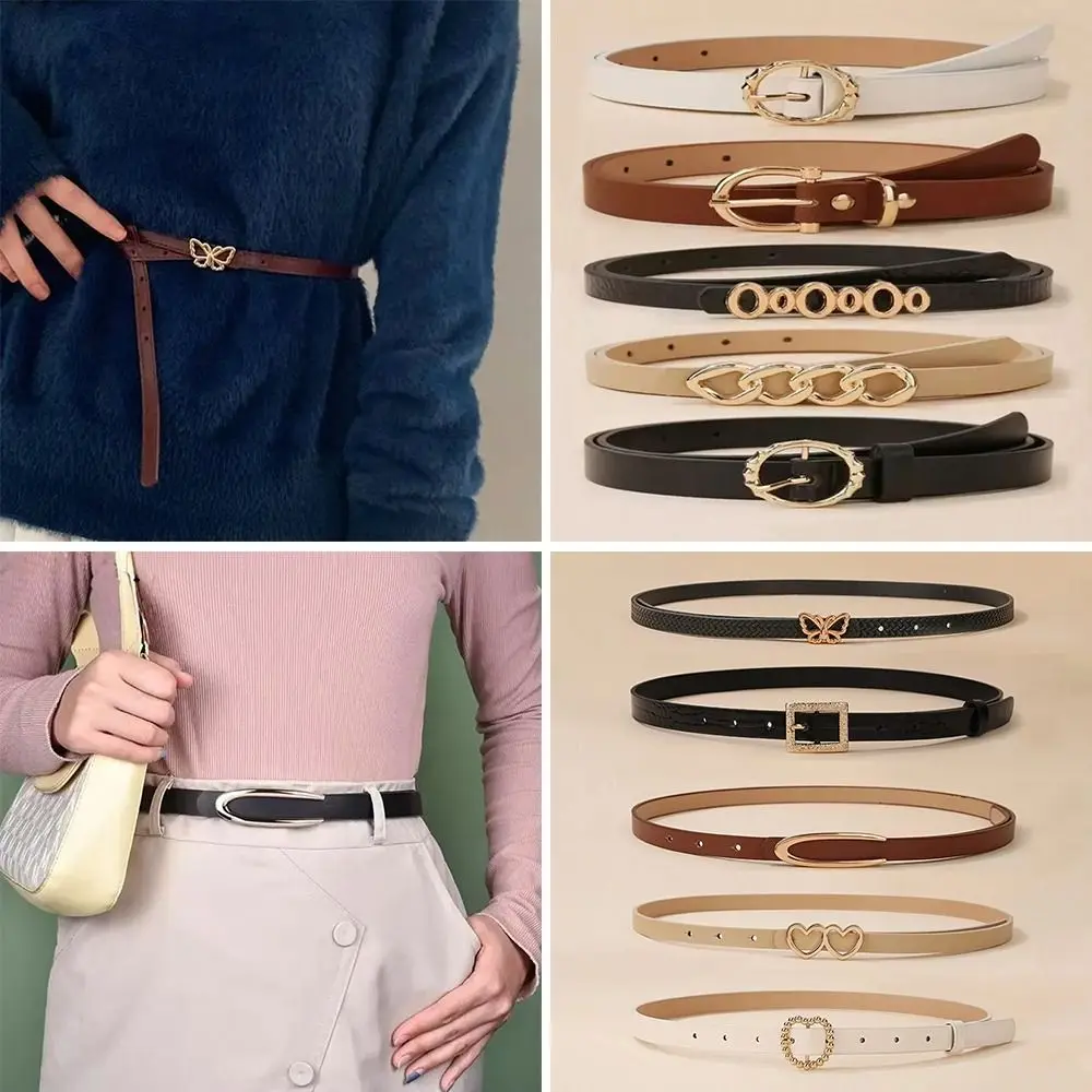 5 unids/set cinturón de mujer con botones a la moda Y2k faja Simple de cuero PU pantalones de cintura versátiles de lujo