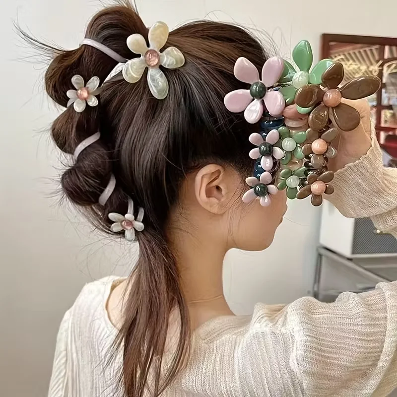 1 Stück Spiralförmiges Haarband mit Telefonkabel-Design, mehrfarbige Blumenverzierung – Spiralförmiges Haaraccessoire mit Telefonkabel-Design – Detail 9