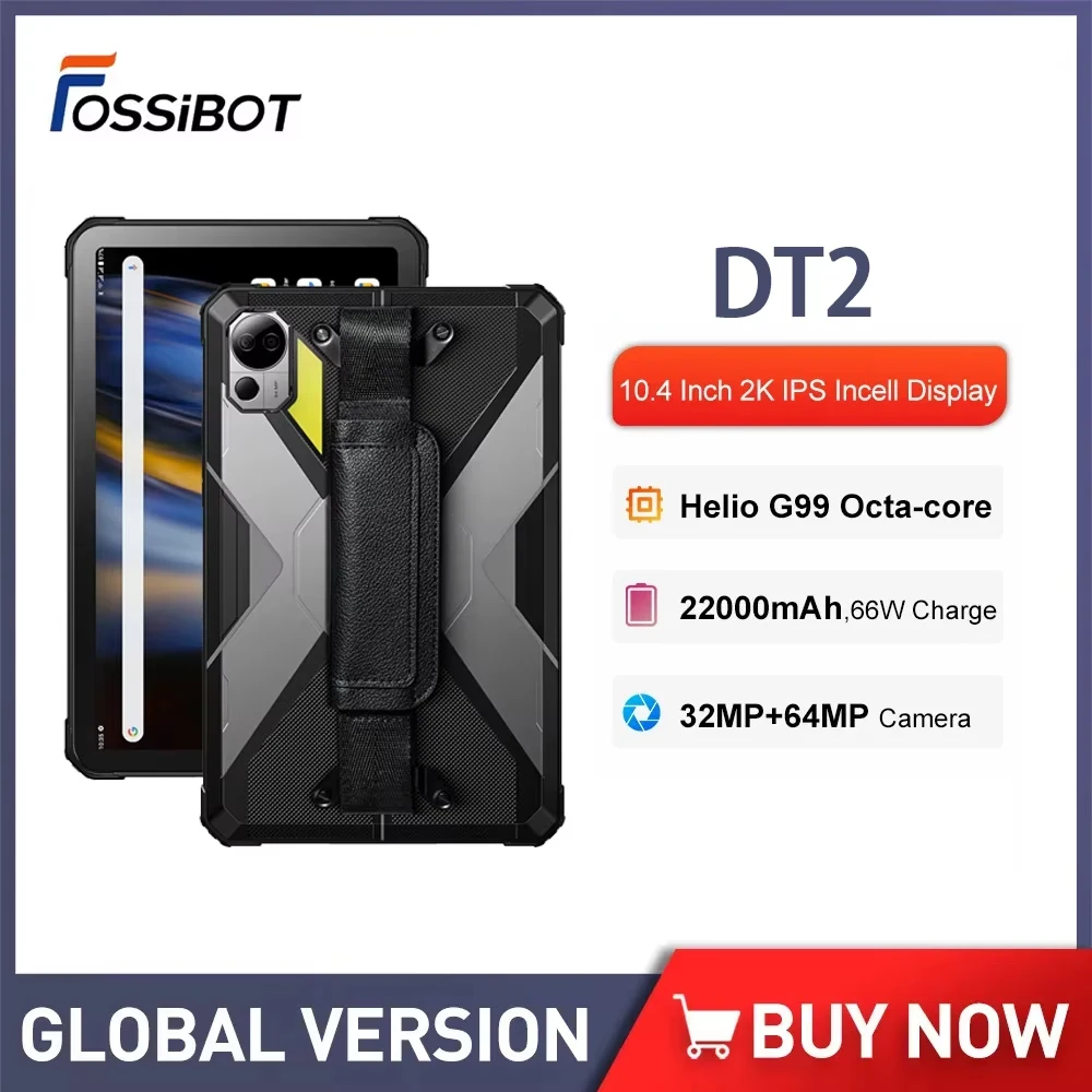 Fossibot DT2 تابلت متين 10.4 بوصة Helio G99 20GB + 256GB 22000mAh أندرويد 13 قطعة أقراص 64MP 66W شحن سريع IP68 4G LTE Pad