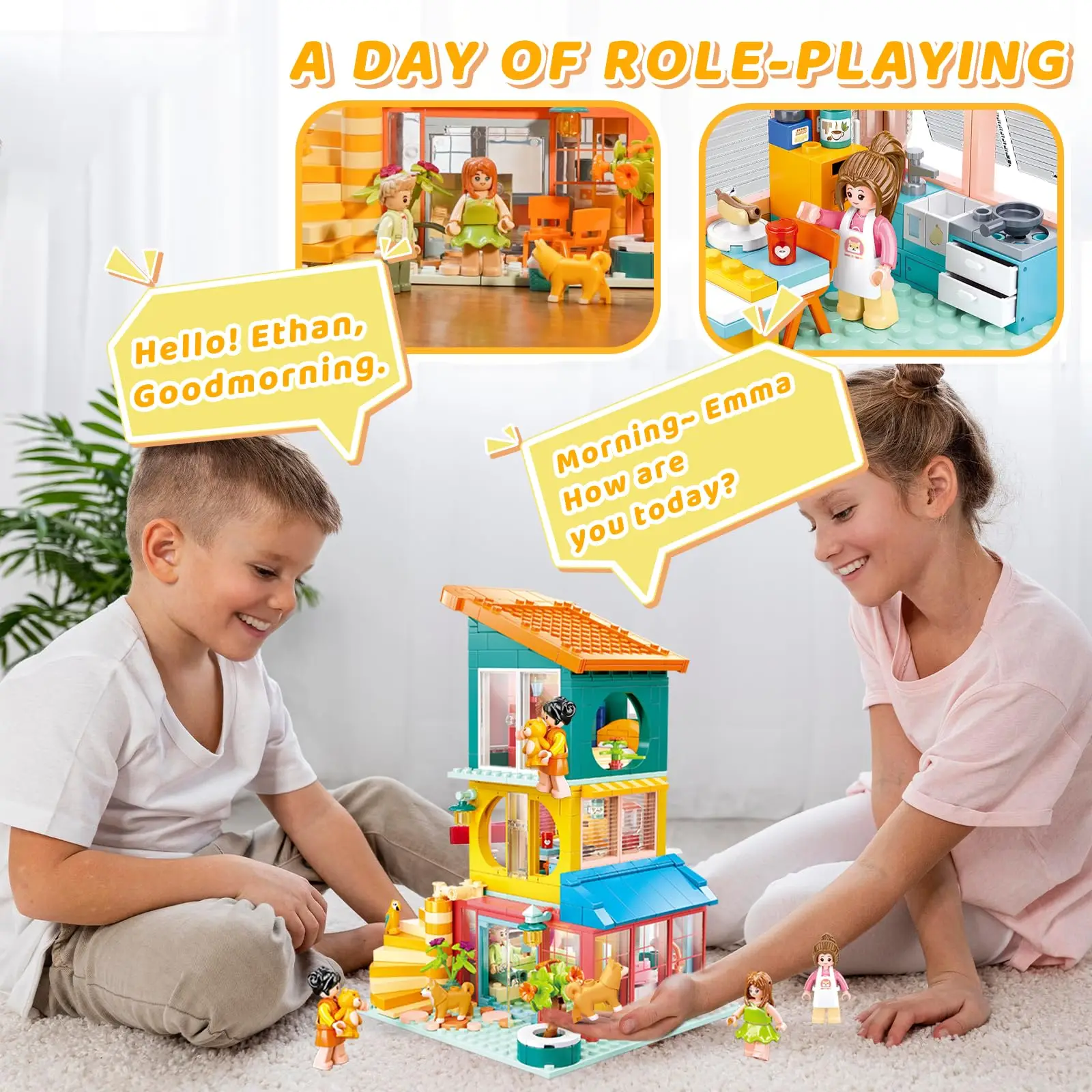 571 ELEMENTÓW Kolorowe Klocki do Budowania Domu Kuchnia Sypialnia Salon DIY Modułowe Zabawki do Układania Prezent dla Dzieci na Święta