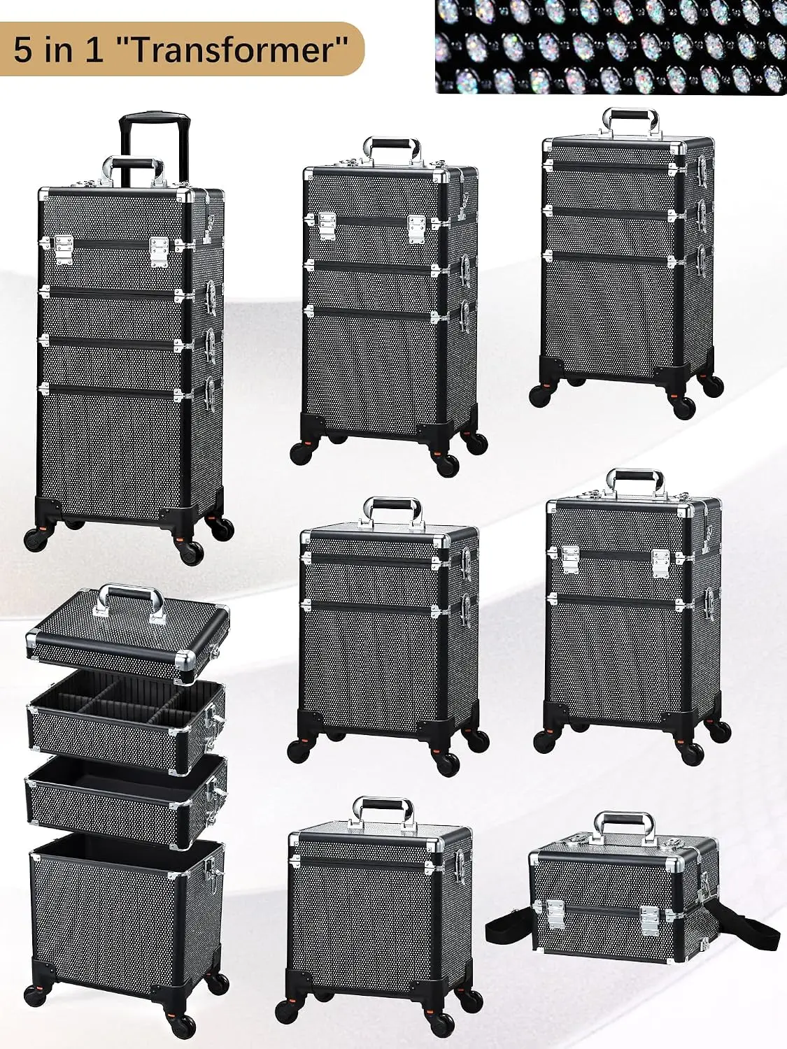 5 In 1 Rolling Makeup Case On Wheels Large Cosmetology Case Organizer Beauty Cosmetic Train Case Travel Nail Cart For Make Up St