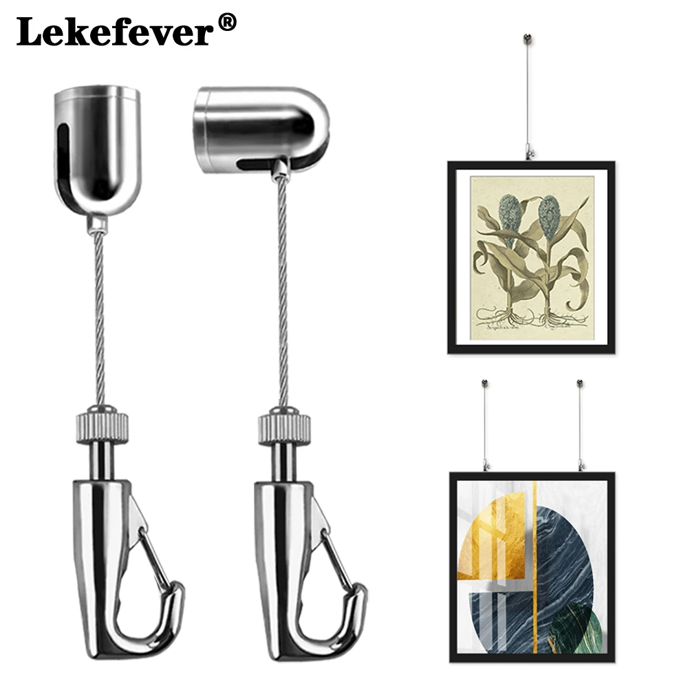 180° Adjustable Picture Suspension System Kit With Auto-Lock Hook For Lightweight Frame Mural Display Wire Rope Hanging Hardware