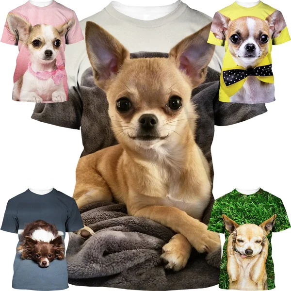 

Summer Fashion 3d Male and Female Animal Dog Chihuahua T-shirt Short Sleeve Top Cute