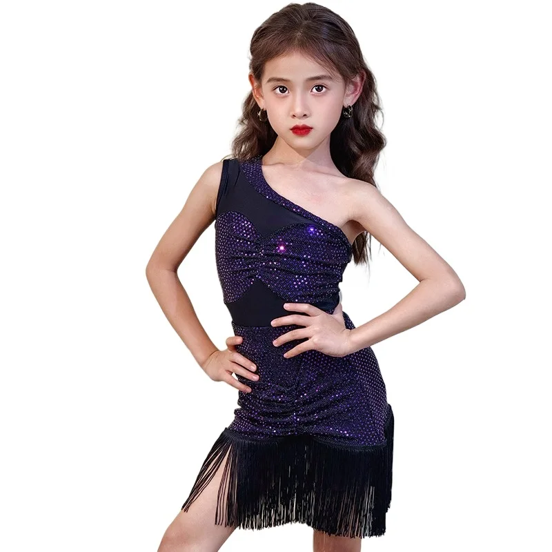 

2025 New Summer Latin Dance Suit Girls Practice Suit Children's Advanced Sense Performance Dance Suit Set latin practice dress
