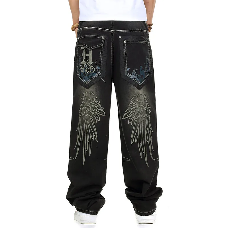 

Hip Hop Wing Embroidery Baggy Jeans Male Casual Wide Leg Pants Men Street Dance Skateboard Denim Jeans Oversized 30-46