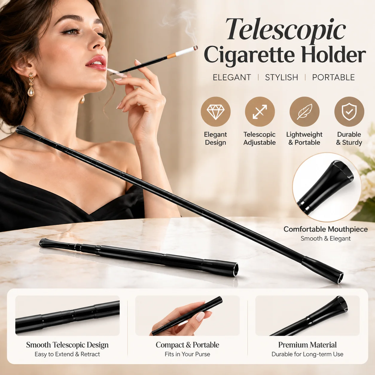 Vintage Long Cigarette Holder Telescopic Extendable Cigarette Stick 1920s Flapper Gatsby Party Accessories For Women Men