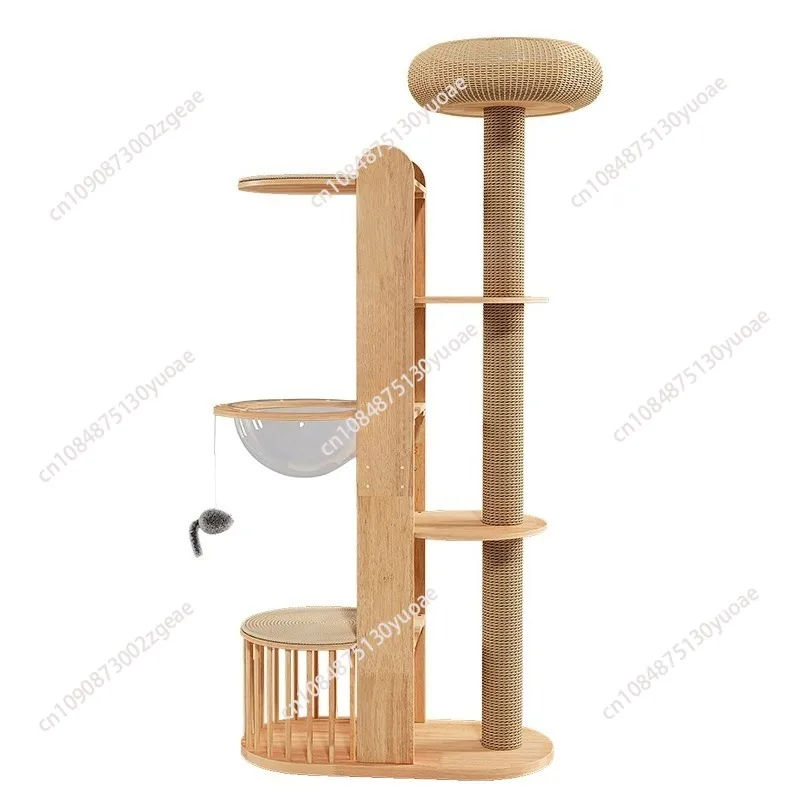 Solid wood cat climbing frame woven claw grinding column space capsule cat litter cat supplies toy house climbing